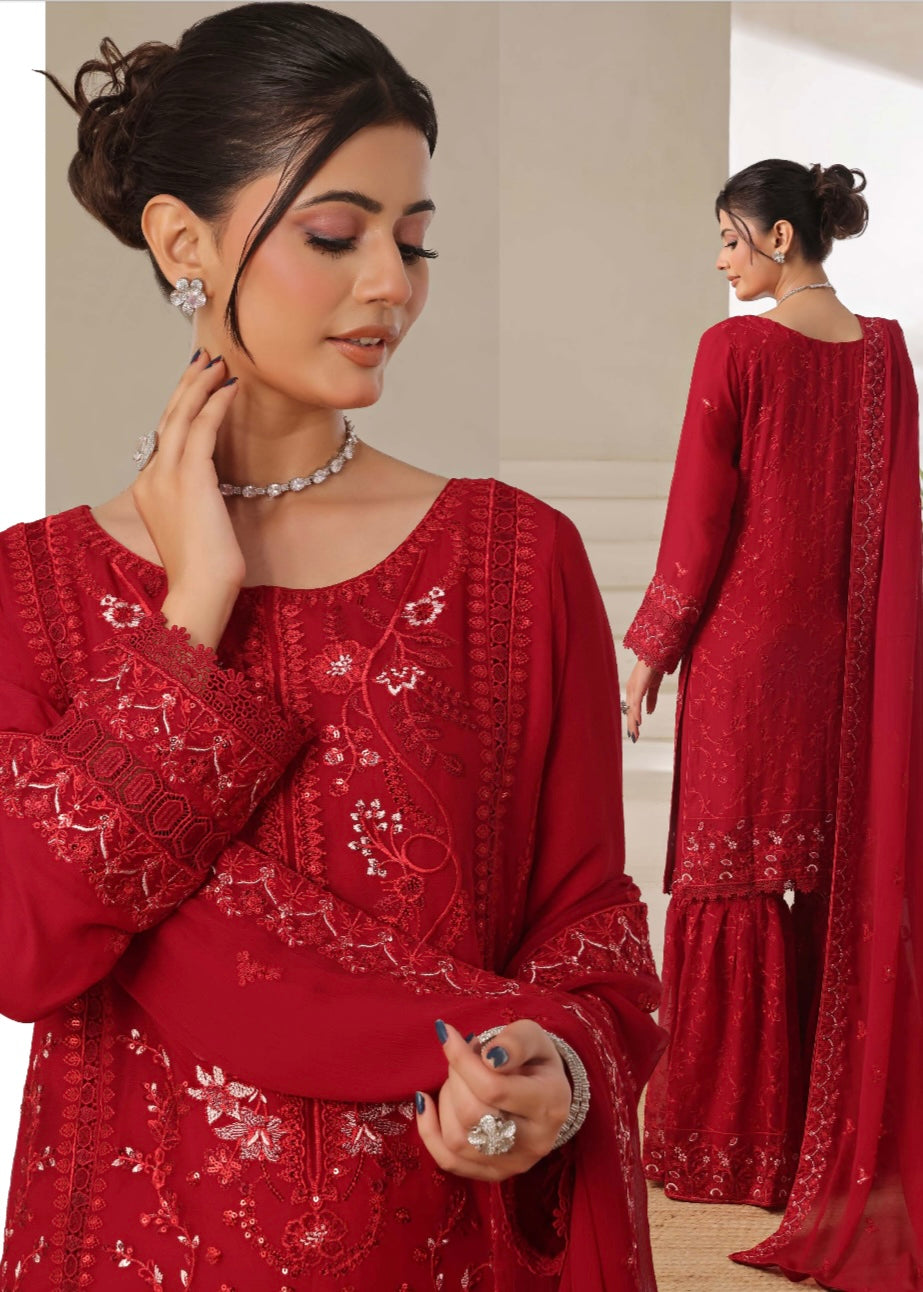 MCWU104-CHIFFON EMBROIDERED GHARARA COLLECTION