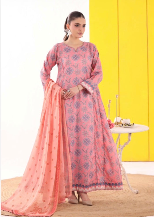 MCAF104-PREMIUM LAWN EMBROIDERED  GOWN SUIT WITH CHIFFON DUPATTA