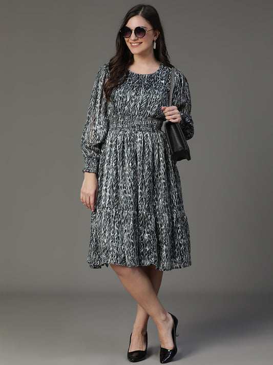 MCALM-2497-Satin Chiffon Lurex Printed Dress With