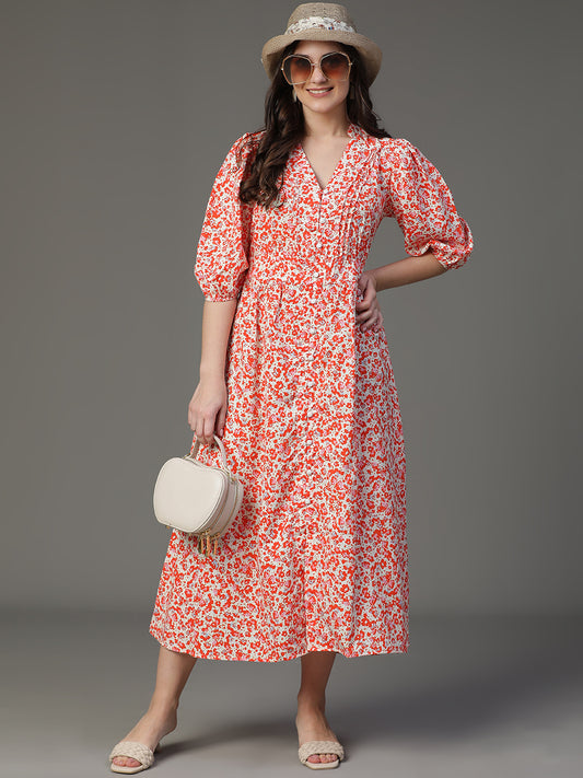MCALM-2507 Crepe Printed Flared Dress