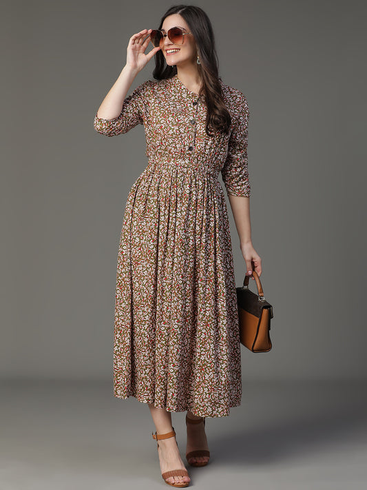 MCALM-2534 Rayon Printed Flared Dress