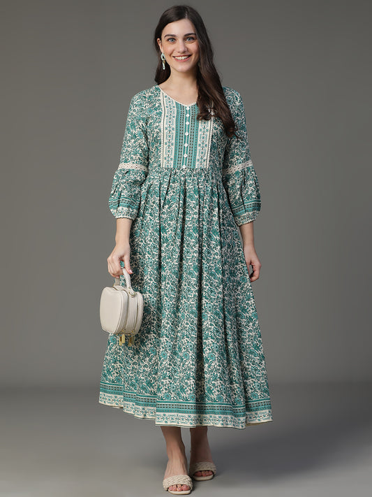 MCALM-2544 Cotton Printed Flared Dress