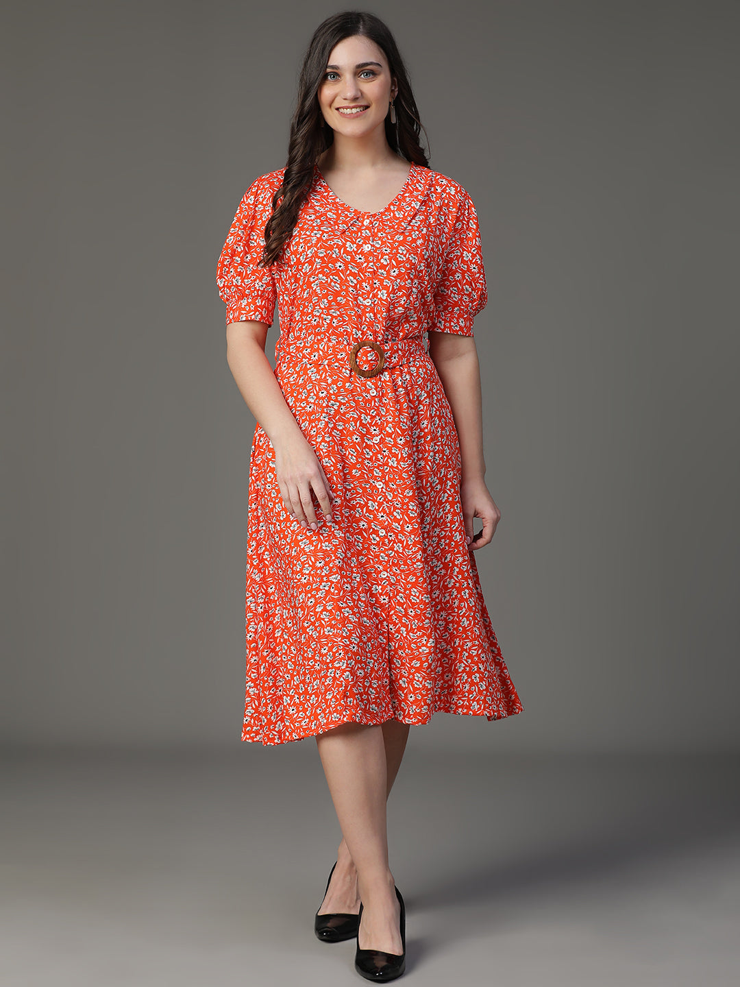 MCALM-2552 Rayon Printed Flared Dress