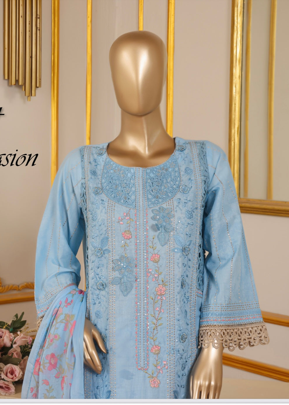 MCBS907-EMBROIDERED LAWN SUIT WITH CHIFFON DUPATTA