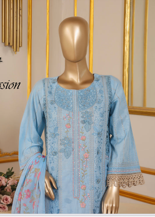 MCBS907-EMBROIDERED LAWN SUIT WITH CHIFFON DUPATTA