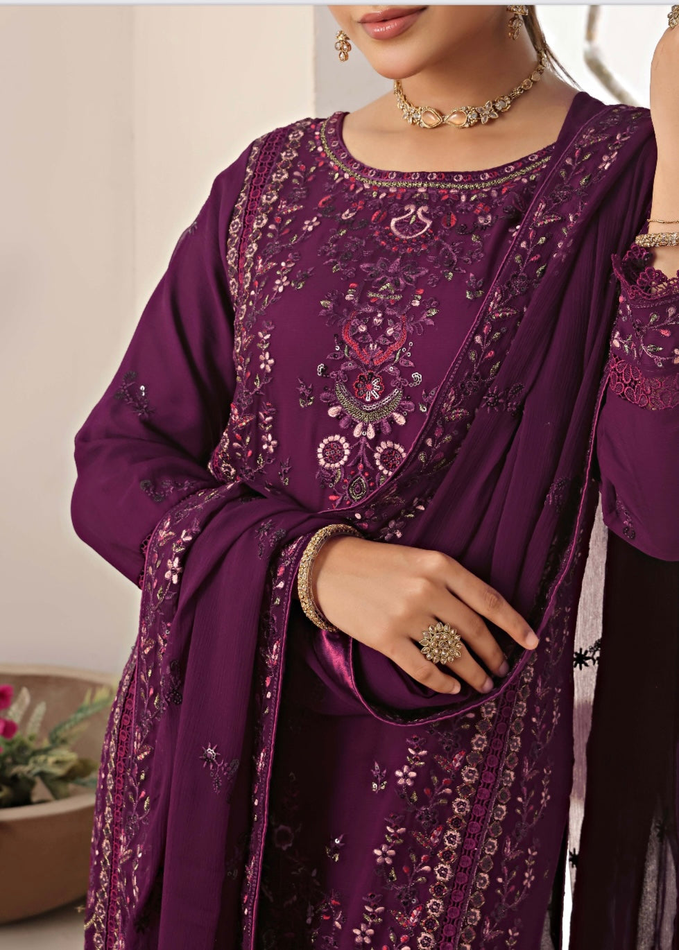 MCWU102-CHIFFON EMBROIDERED GHARARA COLLECTION