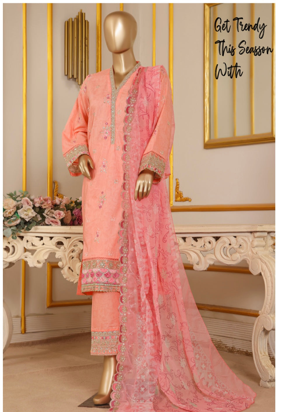 MCBS902-EMBROIDERED LAWN SUIT WITH CHIFFON DUPATTA