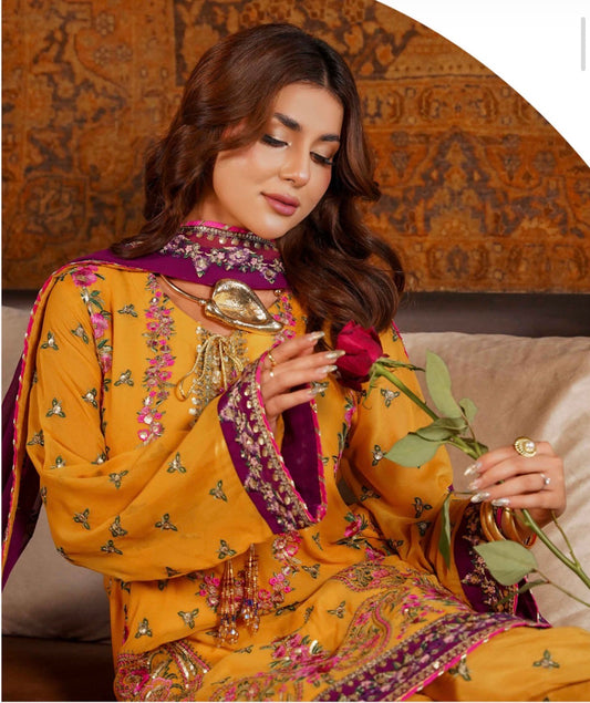 MCSA105-LUXURY EMBROIDERED CHIFFON SUIT