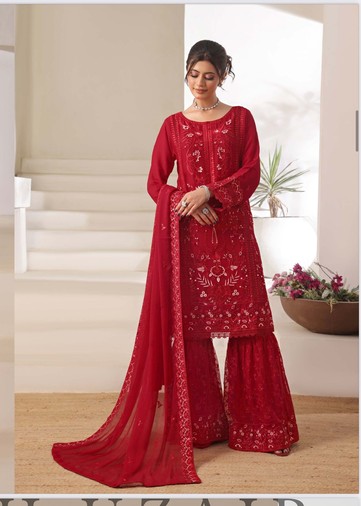 MCWU104-CHIFFON EMBROIDERED GHARARA COLLECTION