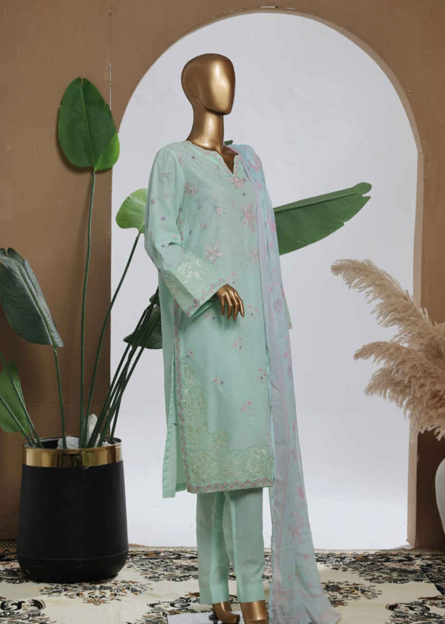 MCBS2012-LUXURY EMBROIDERED COTTON SUIT WITH CHIFFON DUPATTA