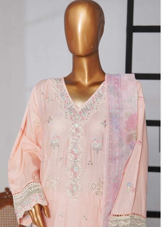 MCBSS102-LUX EMBROIDERED SATIN SILK SUIT WITH CHIFFON DUPATTA