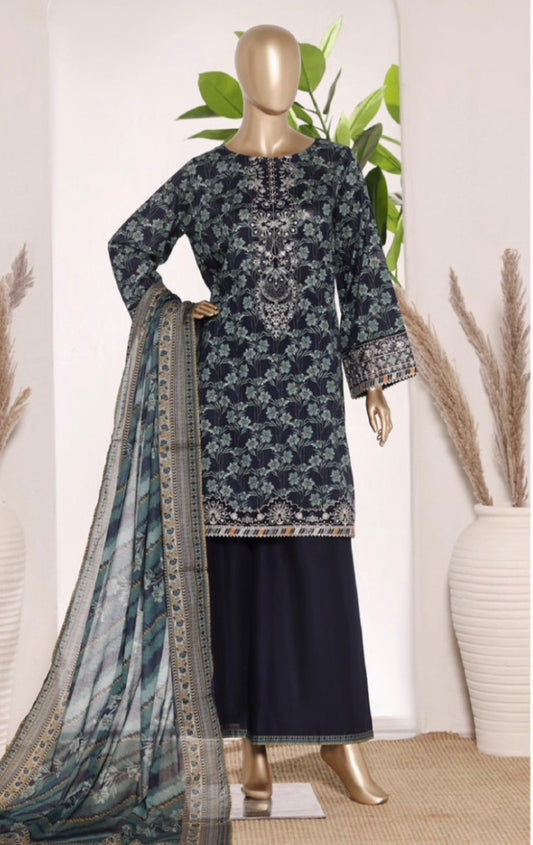 MCBS875-PREMIUM EMBROIDERED LAWN SUIT