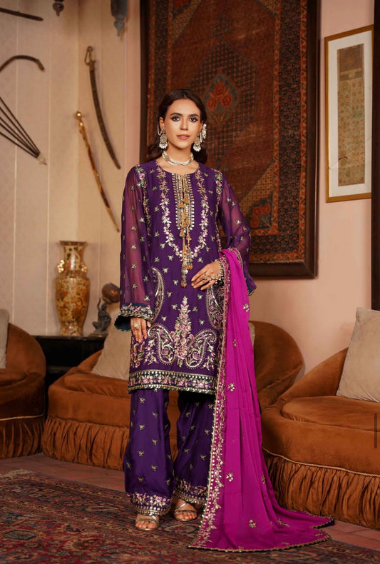 MCSA110-LUXURY EMBROIDERED CHIFFON SUIT
