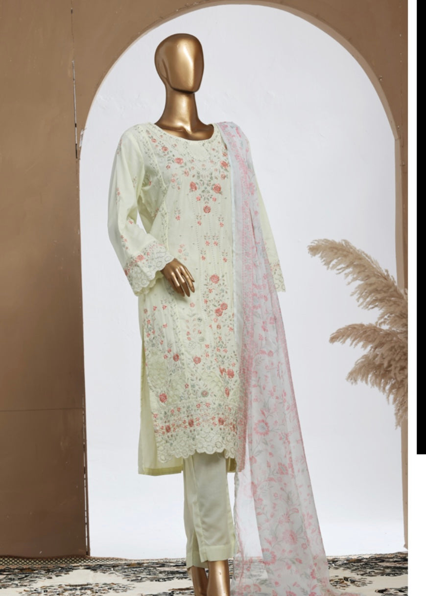 MCBS2003-LUXURY EMBROIDERED COTTON SUIT WITH CHIFFON DUPATTA