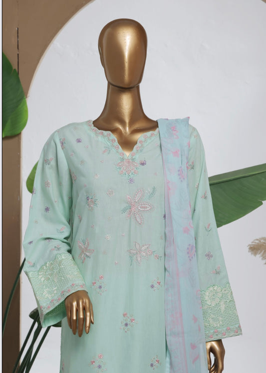 MCBS2012-LUXURY EMBROIDERED COTTON SUIT WITH CHIFFON DUPATTA