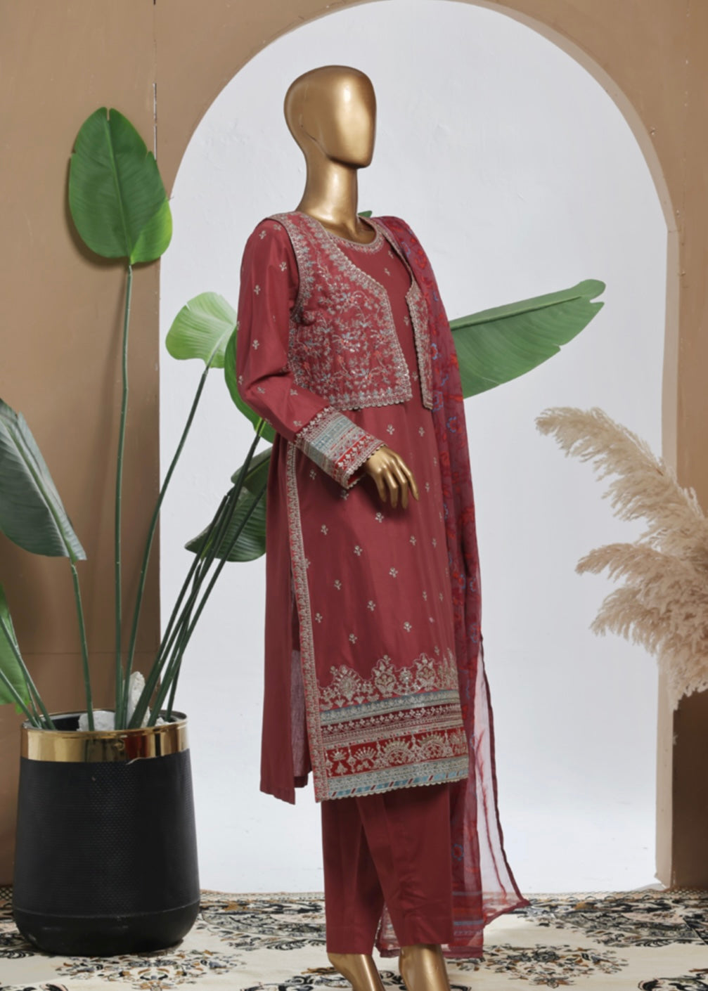 MCBS2010-LUXURY EMBROIDERED COTTON SUIT WITH CHIFFON DUPATTA