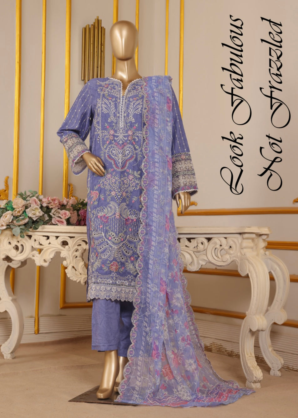 MCBS901-EMBROIDERED LAWN SUIT WITH CHIFFON DUPATTA