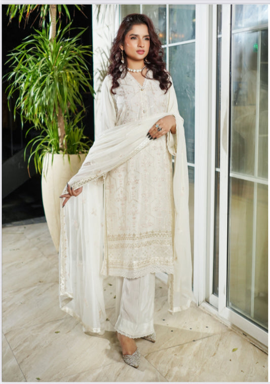 MCAD107-PREMIUM CHIFFON EMBROIDERED SUIT