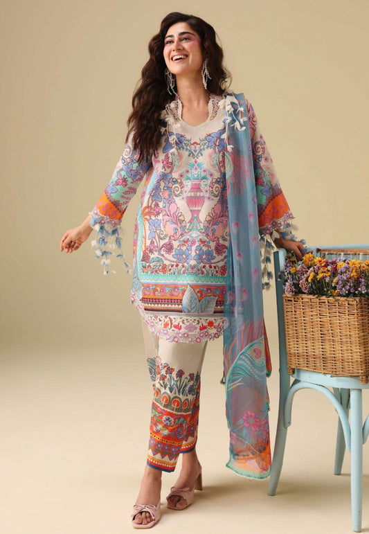 MCMS109-PREMIUM LAWN UNSTICHED SUIT