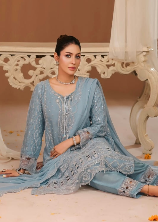 MCNF103-PREMIUM CHIFFON EMBROIDERED SUIT