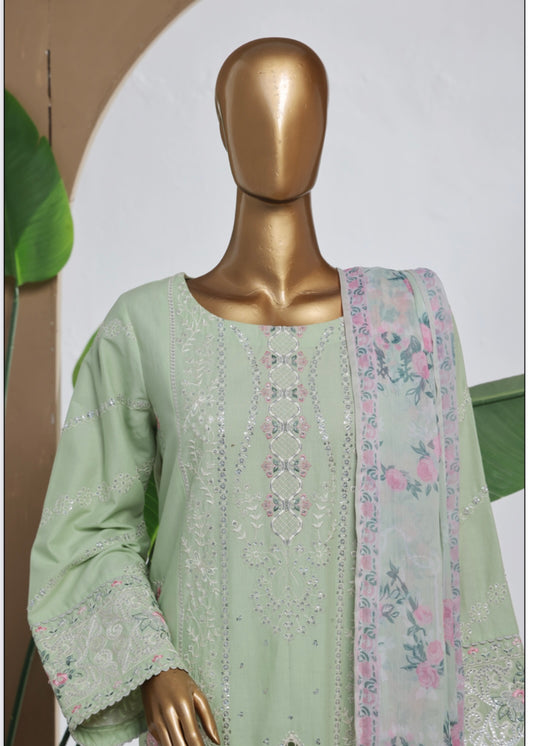 MCBS2007-LUXURY EMBROIDERED COTTON SUIT WITH CHIFFON DUPATTA